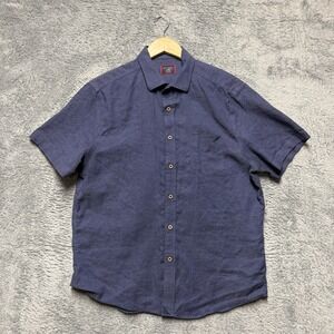 UNTUCKit Cameron Shirt Mens L Blue 100% Linen Short Sleeve Button Up Casual